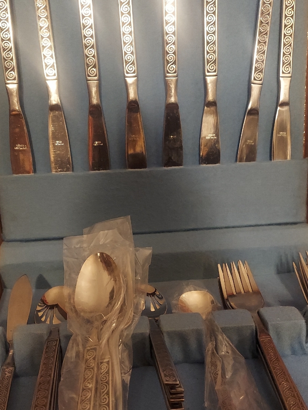 Silverware, Service For 8, Scroll Design On Handles